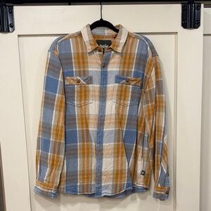 Howler Brothers Blue, Tan & White Plaid Button-Down Shirt